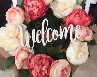 Word Cut out / Welcome / DIY/ Unfinished/ door hanger/ door decor / wreath decor