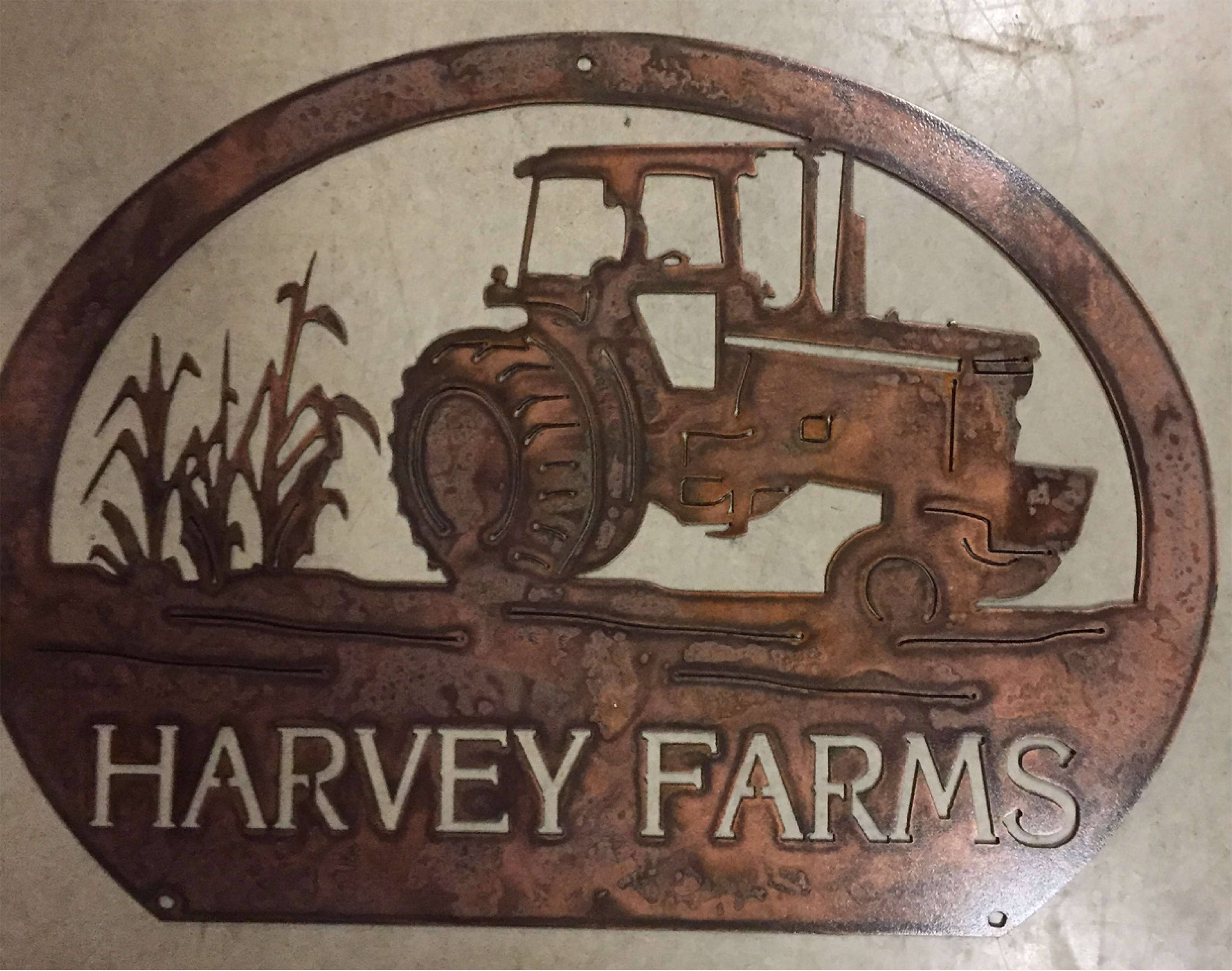 Personalized metal sign with corn stalks and John Deere