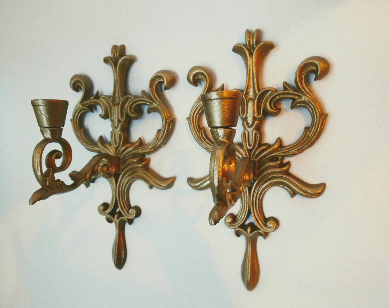 Pair Vintage Look Candle Sconces Antique Gold Candle Sconces