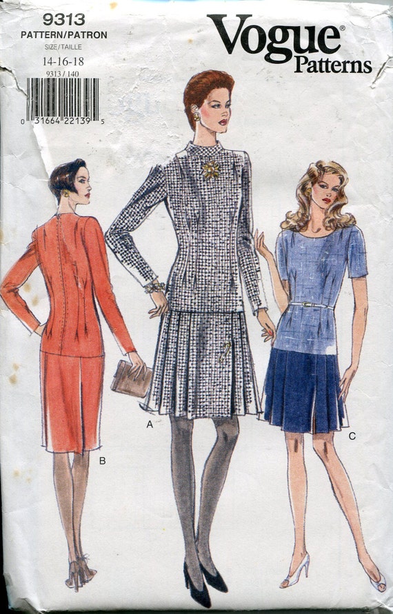 Vogue Dress Pattern 1990's Sewing Pattern Drop Waist