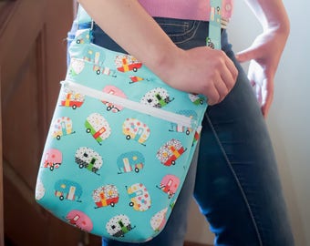 Retro crossbody purse with glampers, women's adjustable crossbody bag with campers, hipster bag, messenger bag, women's handbag, sling bag