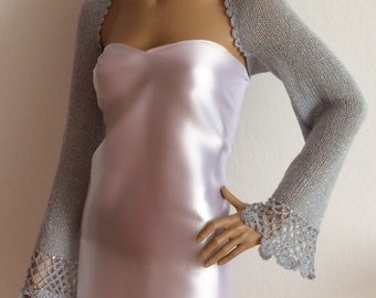 Silver Shrug, Shawl, Bridal Shrug, Evening Shawl, Beaded Evening Shrug