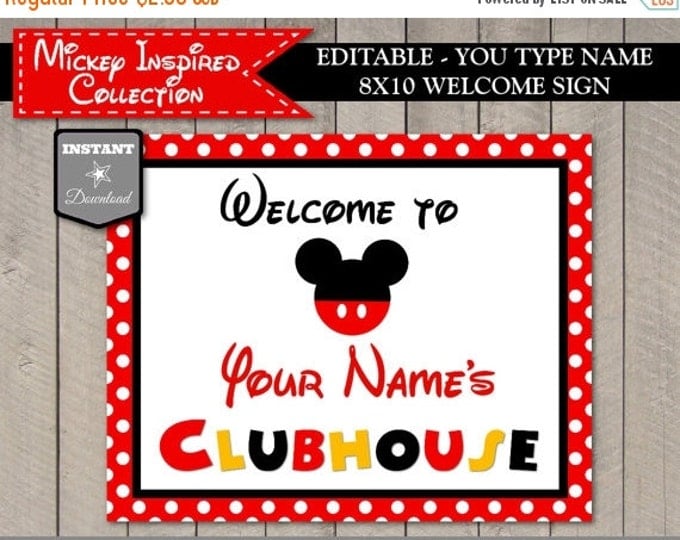 SALE INSTANT DOWNLOAD Editable Mouse 8x10 Welcome Sign / You Type Name / Printable Diy / Mouse Classic Collection / Item #1513