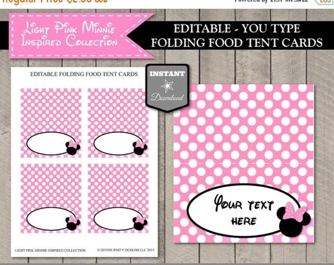 SALE INSTANT DOWNLOAD Editable Light Pink Mouse Printable Folding Tent Cards or Place Cards / Add Text / Pink Mouse Collection / Item #1820
