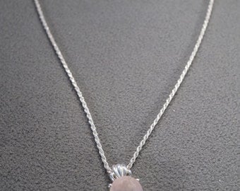 vintage sterling silver chain and pendant with twisted rope chain and large faceted oval rose quartz stone, M1