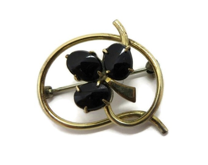 Onyx Gold Filled Brooch, Vintge 12K Gold Filled WRE Brooch, Gold Tone Flower Pin, Perfect Gift, Gift Box