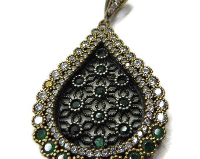 Emerald and Topaz Sterling Silver Pendant, Vintage Antique Finish Pendant, Anniversary Gift, Birthday Gift, Xmas Gift