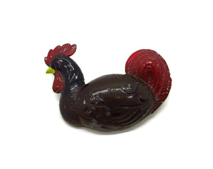 Vintage Ceramic Rooster Brooch, Brown, Red and Yellow Enameled Rooster Pin
