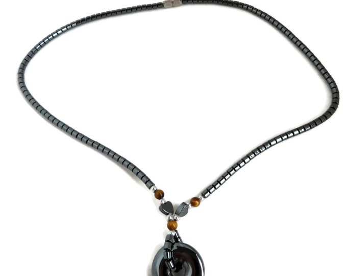 Hematite Necklace - Vintage Hematite Pendant Necklace, Gift for Her, Gift Box
