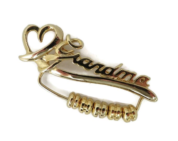 Vintage K.I.S. Grandma Gold Tone Heart Brooch Pin