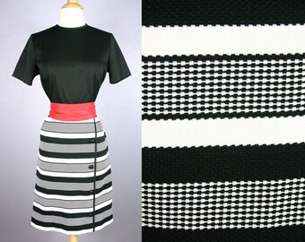 Vintage SHIFT Dress 1960s MOD Dress 50s Shift Dress Retro Dress WIGGLE Dress Mid Century Modern Striped Day Dress 60s Dress Black White