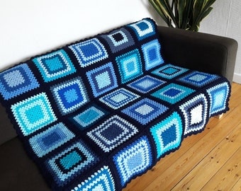 Crochet Blanket Blue Crochet Blanket Blue Afghan Blanket Blue Crochet Afghan Blue Throw Blanket Crochet Afghan READY TO SHIP