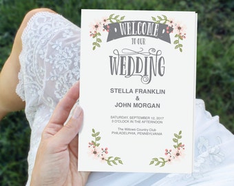 Folded Wedding Program Template - DIY Program - Wedding Program - Easy Editable Wedding Ceremony Program - DIY Program - Instant Download