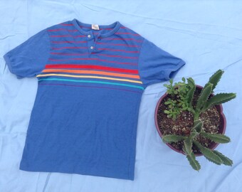 Vintage Boys Rainbow Striped Henley
