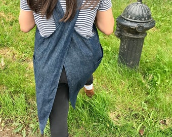 Denim Japanese apron hard wearing smock dress - for hardcore crafting