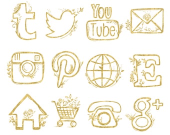 48 hand drawn social media icons social media buttons social icons rose gold social media icons blog buttons blog icons website icons