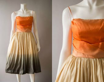 vintage 1950s dress / 50s silk dip dyed party dress / xs / City Sunrise Dress