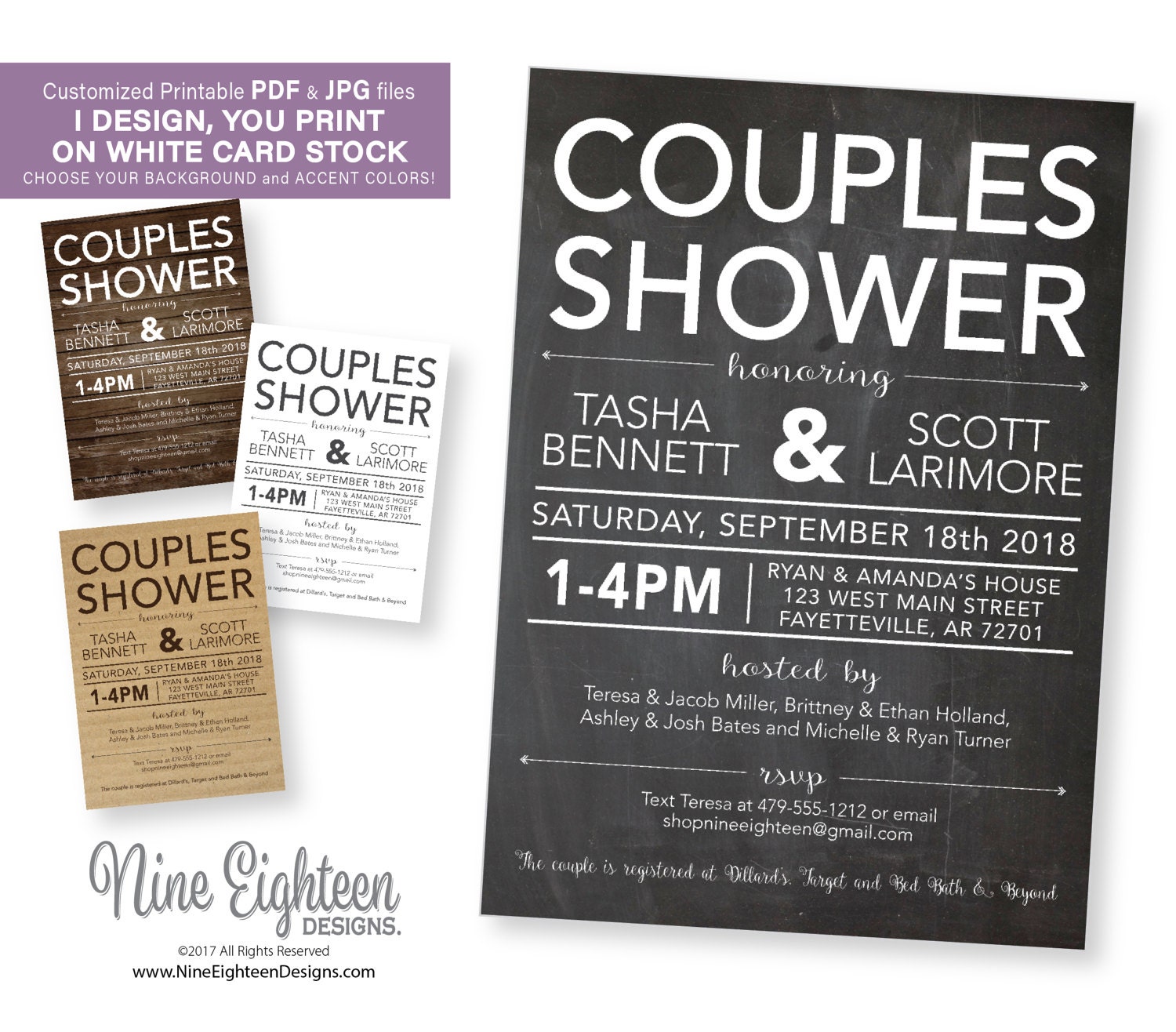 Couples Shower INVITATION with simple design. Customized