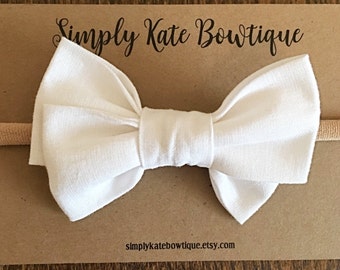 Capri Bow // White Bow, white Baby girl bow, white blessing bow, white christening bow, white baby headband, Baby girl headband