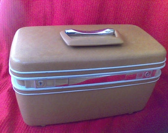 Train Case with tray and key, Brown, Samsonite, vintage suitcase, Beauty Case