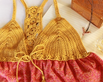 bohemian crochet top, summer hippie tunic, gypsy style tank top