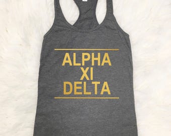 Alpha Xi Delta Tank Top | Metallic Gold | Tshirt | Tee | Alpha Xi