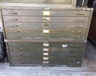 Vintage Industrial Flat File Architect Blueprint Art Map Metal Cabinet