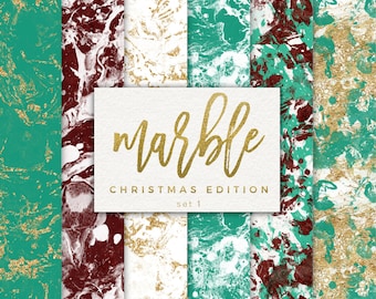 Digital Christmas Paper Pack / Gold Marble Paper / Marble Christmas Paper / Turquoise and Gold Digital Paper / Holiday Digital Background