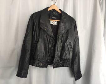 Black Leather Jacket Coat Vintage Wilson size Medium