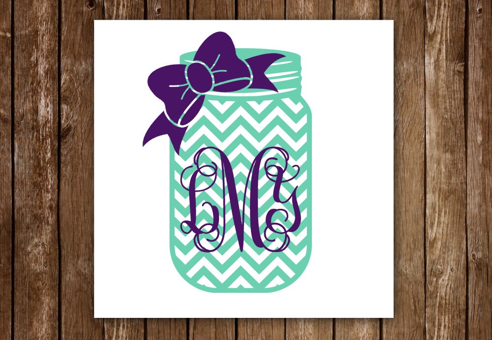 Monogram Car Decal Mason Jar Chevron Vinyl Decal Stickers