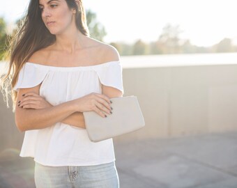 Grey Leather Zipper Clutch SALE