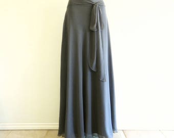 Long Bridesmaid Skirt. Dark Grey Maxi Skirt. Chiffon Evening Skirt.