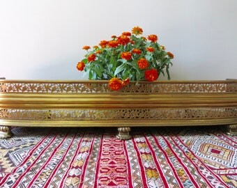 Vintage Brass Fireplace Fender - Claw Foot - Filigree Vine Design - Fireplace Decor
