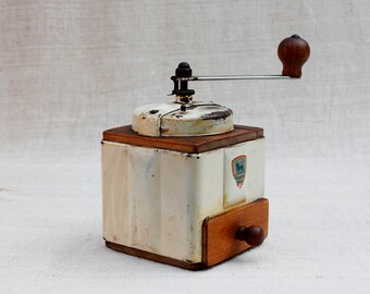 Vintage Coffee Grinder, PEUGEOT FRERES, Beige, French, Rustic, Kitchen, Home Country Cottage Decor, Shabby Chic, PEUGEOT Antique Coffe Mill