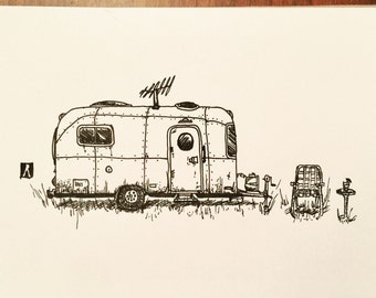 KillerBeeMoto: Original Pen Sketch of Vintage Airstream Trailer