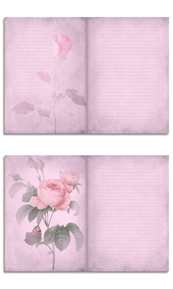 Pink Journal Page Set, Shabby Chic, Vintage Style Floral Paper Download ...