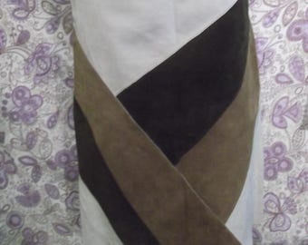funky hippy/Steampunk/True Vintage fawn patchwork suede-skirt-Size 12"lined