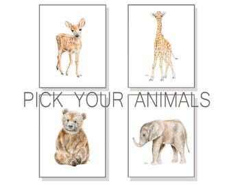 Nursery Wall Art Nursery Decor Nursery Prints Nursery Art Baby Animal Prints Watercolor Painting Elephant Giraffe Bear Deer Set Of 4 Prints