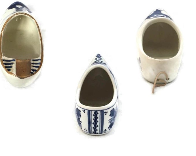 Vintage Delft Hand Painted Ceramic Dutch Shoe - Set of 3 Delft Shoes - Vintage Home Decor,