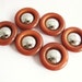 6 vintage buttons with metal center, Large dark orange buttons for coats and jackets, unused!