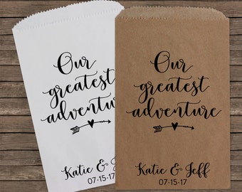 Travel Theme Wedding, Our Greatest Adventure , Wedding Favors, Wedding Candy Bags, Candy Bar, Custom Wedding Favors, Treat Bags, Kraft 199