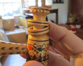 Hand Carved Wood Pipe Pyrography Decorative Collectable