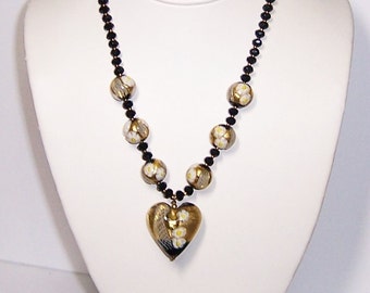 Heart Necklace, Murano Bead Necklace, Statement necklace