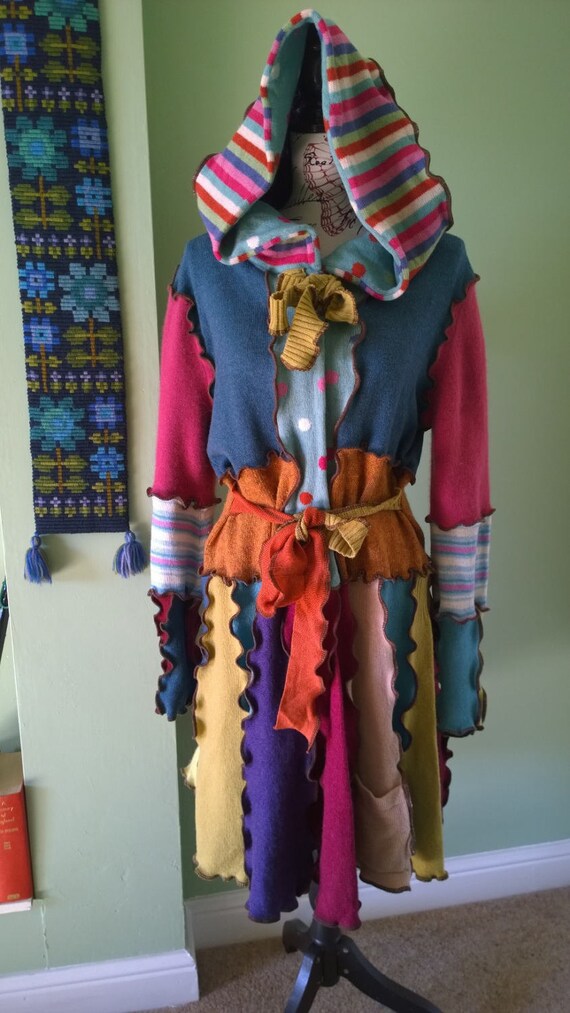 Bright wool Elf coat 'Spots And Stripes' sweater coat