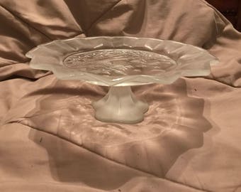 Vintage Glass Small Cake Dessert Stand, Mikasa Winter Dreams, Bon Bon Serving Pedestal Small Cake Cupcake Stand, Winter Wedding