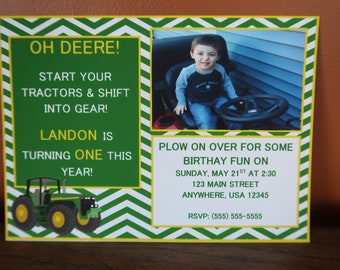 John Deere Themed Party *** CUSTOMIZABLE *** Invitations - Sold in Lots of 8 (Green Tractor / Green and Yellow)