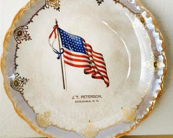 Vintage D. E. McNicol Pottery Co., East Liverpool, Ohio, American Flag Plate