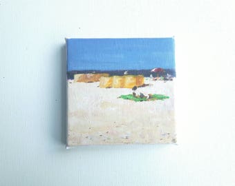 original acrylic painting, beach painting, sea painting, summer painting, small 4X4 painting, acrylics on canvas, small art
