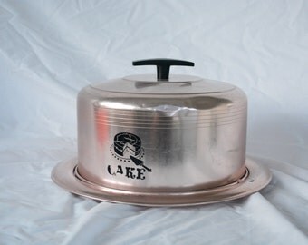 1950's - 60's Westbdend Pink Aluminum Cake Carrier * Vintage Cake Dome * Mid Century Cake Taker * Holiday Cake Carrier * Pink Aluminum *