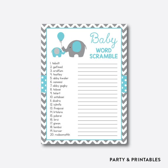 Instant Download Elephant Baby Word Scramble Elephant Baby Shower